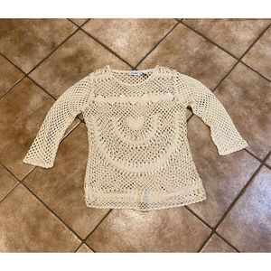 Le Moda Women’s XL Acrylic Tan Knit Pullover Long Sleeve Shirt Top Crocheted